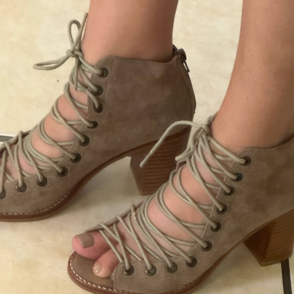 Jeffrey Campbell Taupe Lace-Up Booties/Heels